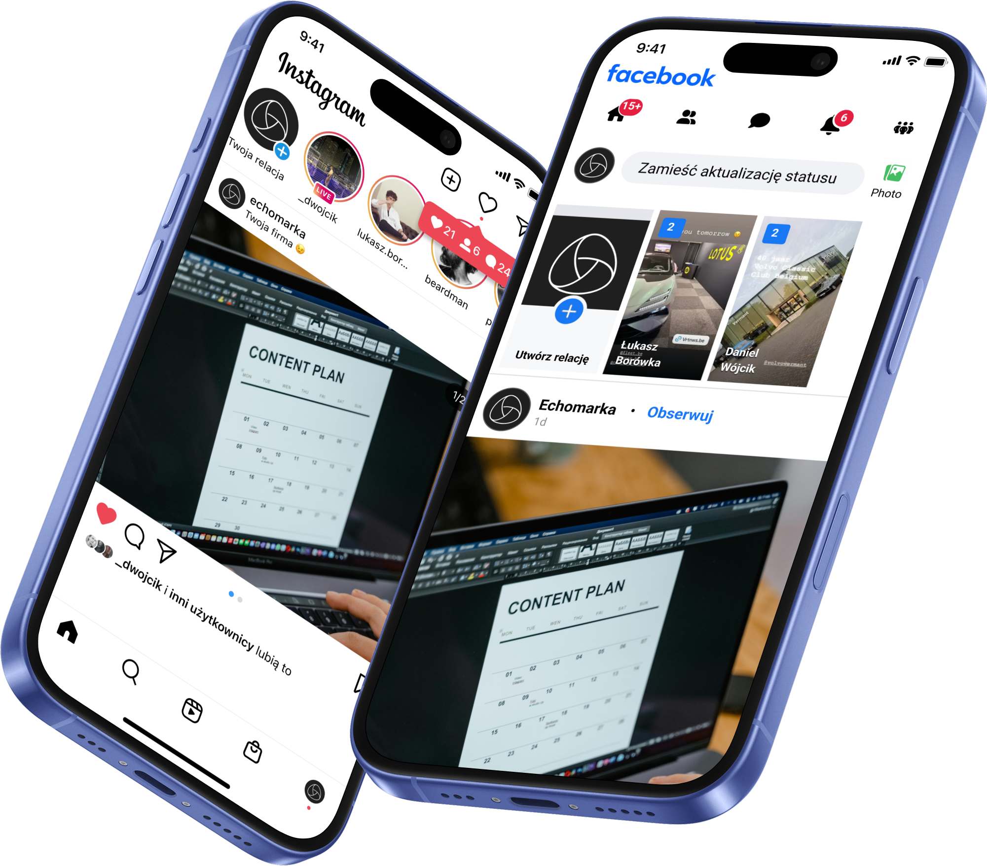 Instagram i Facebook na ekranach smartfonów.